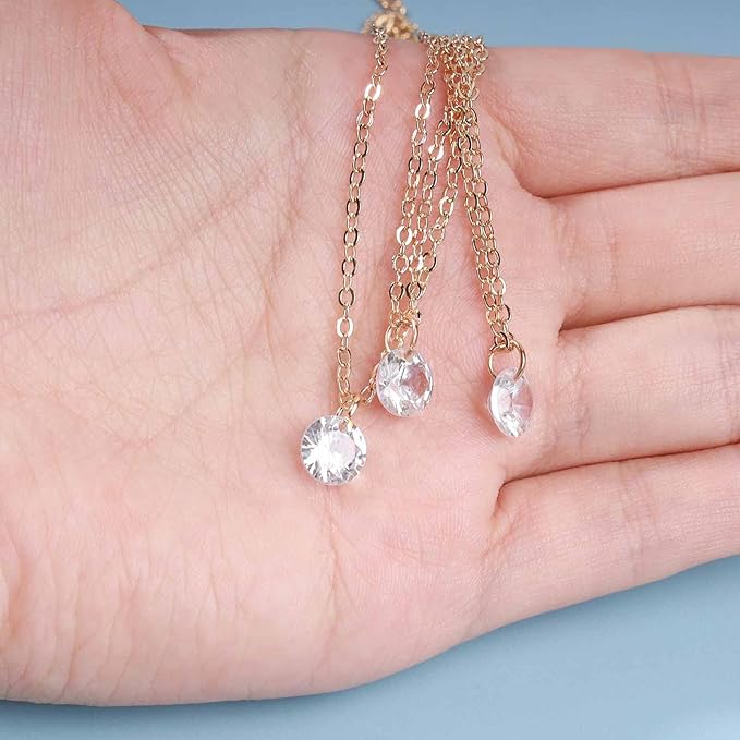 Boho Layered Crystal Necklace Choker Gold Bezel Pendant Necklace Multi Layering Vintage Necklace Chain Cz Bridal Necklace Chain Jewelry for Women and Girls-VivaGrace Women
