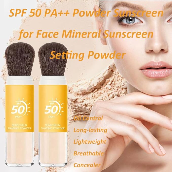 Sunscreen Setting Powder SPF 50 Loose Powder with Brush Natural Mineral Makeup Setting Powder Translucent 0.28 oz for All Skin-2PC-VivaGrace Women