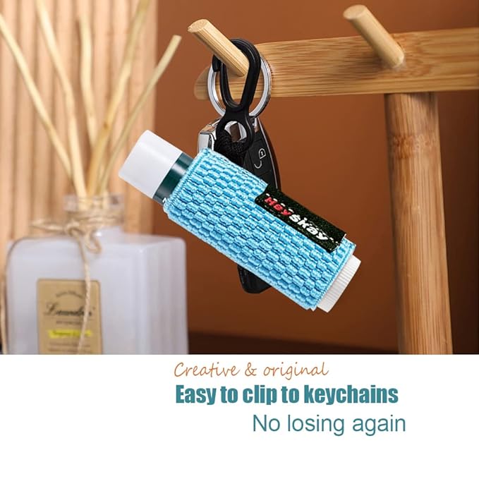 3PCS Lip Balm Holder Sleeves Keychain Lipstick Sleeves Lip Gloss Holder Keychain Chapstick Elastic Sleeves(Brown/light blue/purple)-VivaGrace Women