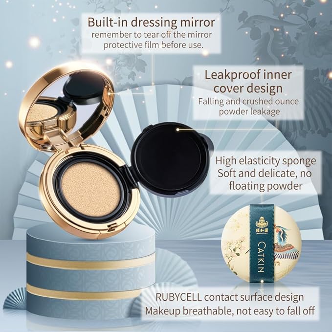 Catkin Phoenix Cushion Foundation Buildable Coverage Anti-Aging Serum Makeup, Sheer Satin Finish, Refill Included, Light Beige 0.46 Oz x 2, C03 VANILLA-VivaGrace Women