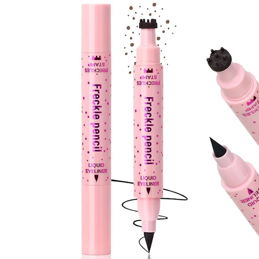 Freckle Stamp with Eyeliner Pen 2 in 1 for Natural Lifelike Faux Freckle Waterproof Fake Freckles Stain Marker for Sunkissed Makeup #Brown&Black-VivaGrace Women