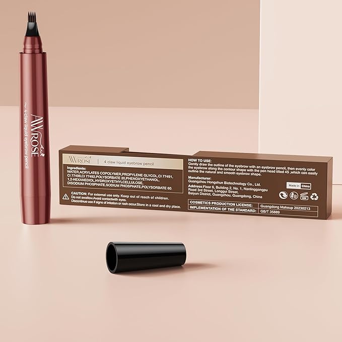 AWROSE Eyebrow Pencil, 3D Waterproof Microblading Eyebrow Pen 4 Fork Tip Tattoo Pencil, Precise Natural Brow Magic Eye Brow Pencil with Hair Like Strokes, 4 Points Multi-Used Eye Brow Pen for Women-VivaGrace Women