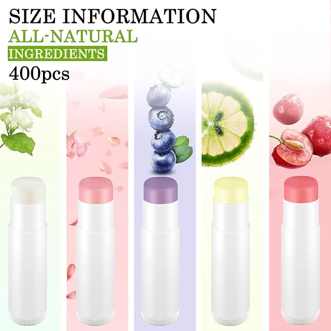 400 Count Lip Balm Bulk with Jasmine, Cherry, Lemon, Blueberry, Rose Flavors Lipstick Prevent Dryness and Chapping Natural Moisturizer For Dry Lips, Unlabeled Filled-VivaGrace Women