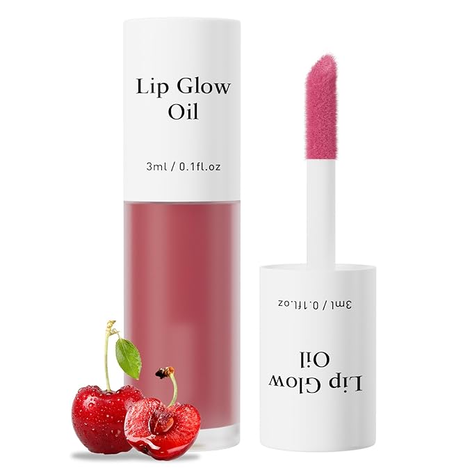 Plumping Lip Oil, Long Lasting Hydrating Lip Stain Lip Balm Cherry Fruit Revitalizing, Transparent Lip Care Oil for Dry Lip (Cherry Red)-VivaGrace Women