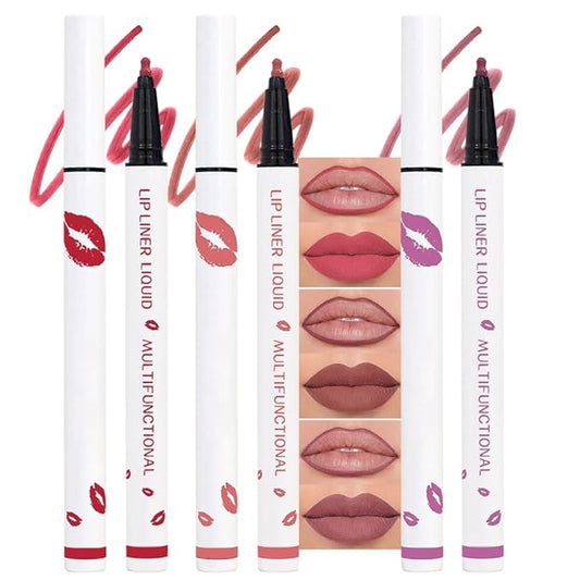 3Pcs Longwear Liquid Lip Liner Stain Marker Pen Set Long Lasting Waterproof, Pink Red Maroon Mauve Purple Matte 24 Hour Lip Liner and Lipstick Combo, Color Stay Lipliner All Day, Lip Stain peel off-VivaGrace Women