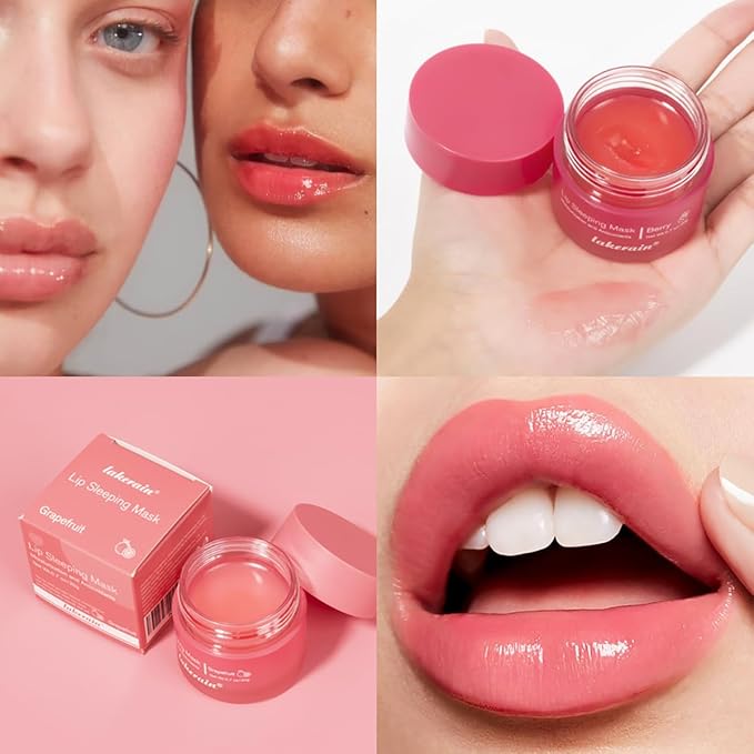 Sleeping Lip Mask, Long-Lasting Nourish & Hydrate Lip Mask, Lip Balm, Lip Oil, Lip Skin Care, Hydrating, Moisturizing Lip Lines Night Sleep Care Lip Anti-chapped Lip Cream (03# Grapefruit)-VivaGrace Women