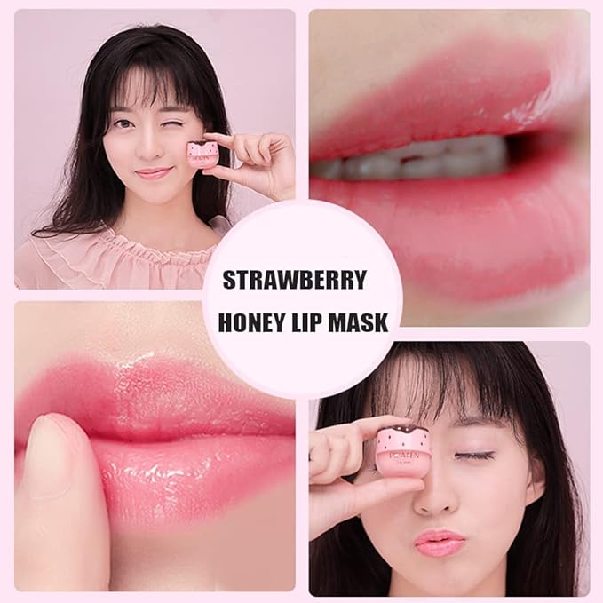 Strawberry Lip Balm Honey Pot, Hydrating Prevention Dry and Cracked Lip Scrubs Exfoliator, Reduces Lip Lines, Moisturizing Lip Balm Sleeping Lip Mask-VivaGrace Women