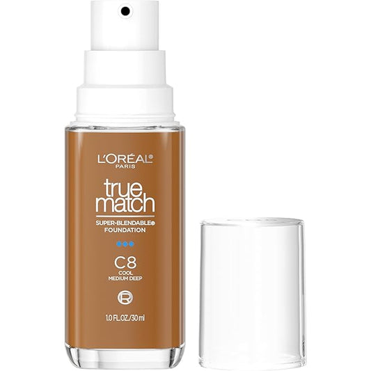 L'Oreal Paris True Match Super-Blendable Foundation, Medium Coverage Liquid Foundation Makeup, C8, Medium Deep, 1 Fl Oz-VivaGrace Women