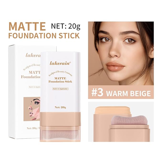 Beauty Balm Serum Boosted Skin Tint, Dual-Ended Eraser Foundation Stick with Brush, Full Coverage Cream Korean Makeup, Long-Lasting Stick for Smooth, Flawless Finish (#3 Warm Beige)-VivaGrace Women
