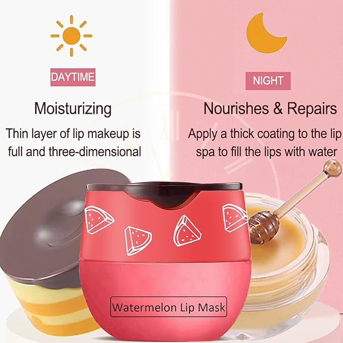 3 PCS Bee Lip Balm Lip Mask Honey Pot,Honey & Strawberry & Watermelon Lip Sleeping Mask,Moisturizing Lip Mask Overnight Prevention Dry and Cracked Lip Scrubs Exfoliator Lip Care-VivaGrace Women