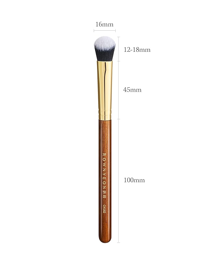 Desert Oak Series Precision Angled Dome Highlight Brush - Small Nylon Bristles for Targeted Cream/Liquid Highlighter, Under-Eye, Nose Bridge & Detail Work, Bubinga Handle & Brass Ferrule (CM 182)-VivaGrace Women
