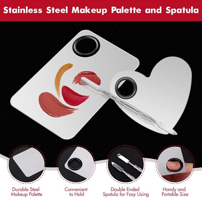 Makeup Palette Lipstick Applicator with Spatula Lip Gloss Brush Makeup Tool Set Suitable for Lipstick, Foundation and Other Cosmetic Color Mixing(Makeup Palette Set)-VivaGrace Women