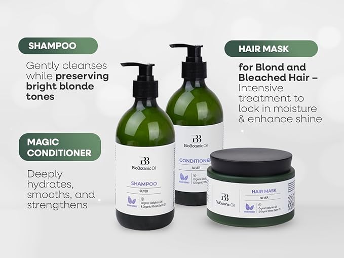 Bio Botanic Oil Hair Mask for Blonde & Bleached Hair | Deep Hydration & Anti-Brass Treatment | Enriched with Organic Wheat Germ & Obliphica Oil | Blue Pigment Formula | SLS-Free, Paraben-Free | 250ml-VivaGrace Women