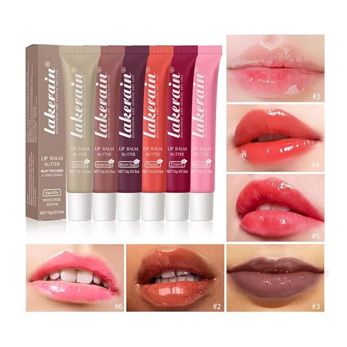 3 Colors Lip Butter Balm Set,Vanilla Vanilla Beige Brown Sugar, Lasting Moisture Non Stick Glow Resurrection Cream Lip Oil Gloss Trio Lip Care Makeup(123# Vanilla + Vanilla Beige+Brown Sugar)-VivaGrace Women