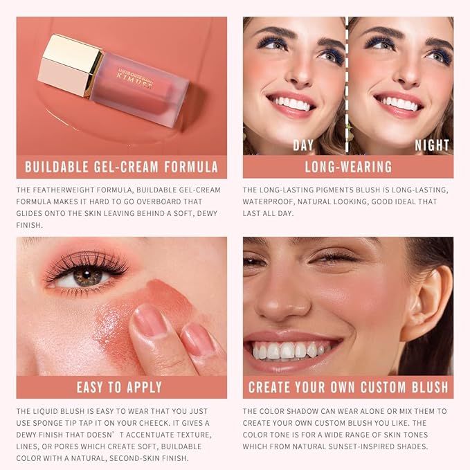 KIMUSE Soft Cream Blush Makeup, Liquid Blush for Cheeks, Weightless, Long-Wearing, Smudge Proof, Natural-Looking, Dewy Finish-VivaGrace Women