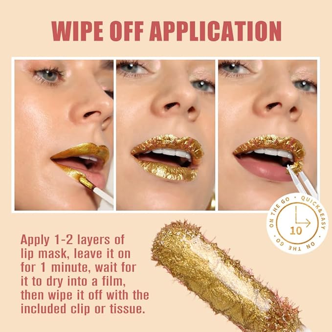 2025 New 24K Gold Liquid Lip Gloss Peel Off Lip Stain Tattoo with Tweezer, Ruby Red Lips Stain Peel Off Masque, Long Lasting Waterproof Lip Tint Stain, Transfer-proof for All Skin Types 03#-VivaGrace Women