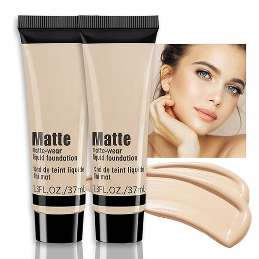 2 Pack Liquid Foundation Cream for Face Makeup,Durable Full Coverage Matte Concealer Make Up,Oil Control & Waterproof Base Primer -1+1 Fl.Oz-BEIGE 1#-VivaGrace Women