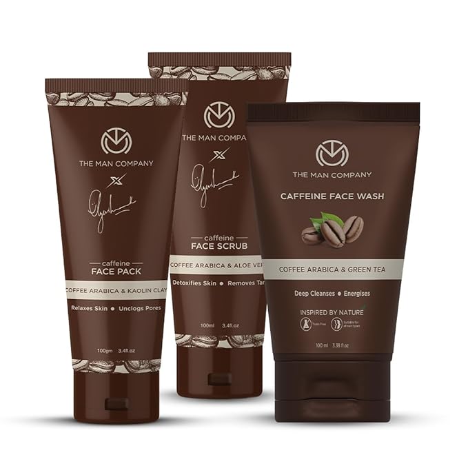 The Man Company Coffee Face Care Kit with Face Wash, Face Scrub, Face Pack | Cleanses, Detoxifies, Relaxes, Glowing and Brightening Skin - Pack of 3-VivaGrace Women