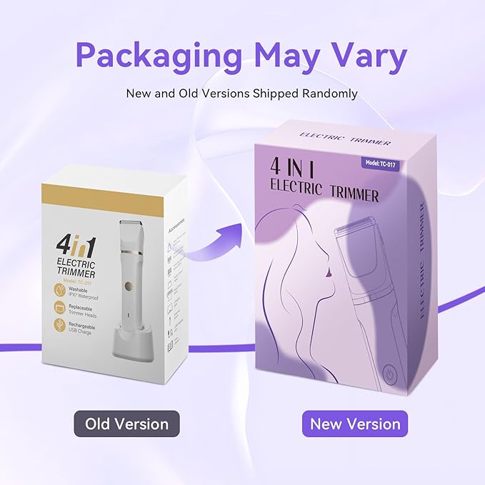 Electric Razors for Women - 4 in 1 Bikini Trimmer for Women, Waterproof Body Pubic Shaver for Womens Wet & Dry Use, Replaceable Facial & Nose Hair Trimmer, Rechargeable Hair Removal Kit, Purple-VivaGrace Women