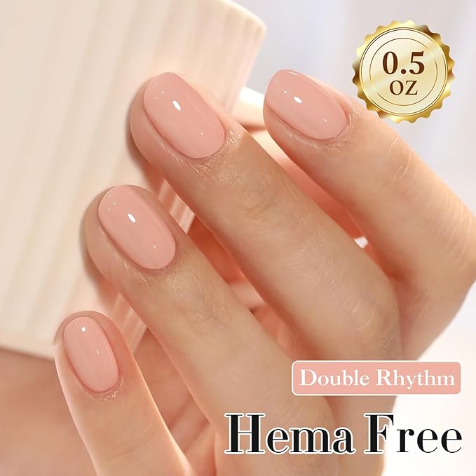 Double Rhythm 0.50 OZ Gel Polish Hema Free Same Color Same Bottle Golden Round Translucent Neutral Natural Milky 15 ML Jelly UV Polish Art DIY at Home (Nude-C1333)