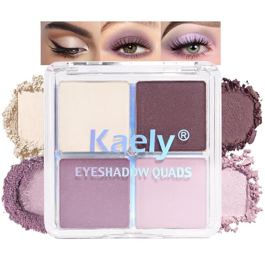 Kaely Powder Eyeshadow Quad, Light Violet Shimmer Eyeshadow Palette Makeup, Neutral Eye Shadow Palette for Older Women Pigmented Waterproof, sombras para ojos, Blendable, Cruelty-free, 02-VivaGrace Women