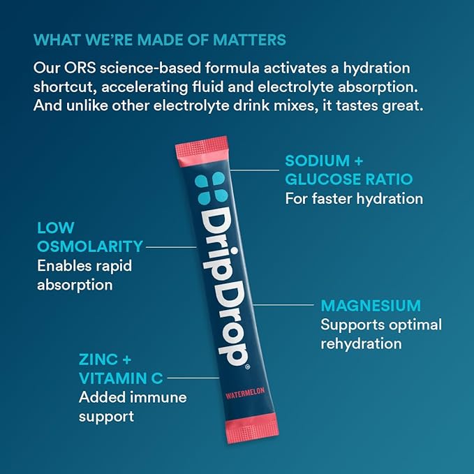 DripDrop Hydration Packets - Watermelon - Single Serve Electrolytes Powder Drink Mix - Non-GMO, Gluten Free, Vegan - 32 Sticks-VivaGrace Women