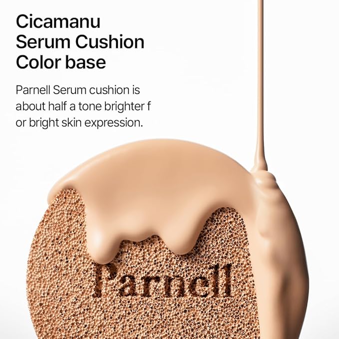 Parnell Cicamanu Serum Cushion - Moisturizing Foundation for Soothing, Coverage, Glass Skin and Lightweight for Sensitive and Dry Skin Pearl Skin (0.52 Fl Oz) (#24 Sand Beige)-VivaGrace Women