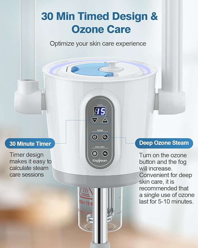Kingsteam 2 in 1 Hot and Cold Facial Steamer, 30 Min Timer, Ionic Facial Steamer for Home, Esthetician, Professional Nano Water Mist with Large Water Volume for Beauty Salons - Ozone Facial Sprayer-VivaGrace Women