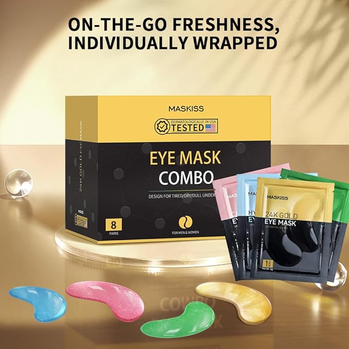 Under Eye Patches(8 Pairs), 24K Gold, Caffeine, Hyaluronic Acid, Aloe Vera Eye Masks for Dark Circles Puffy Eyes Undereye Bags, Eye Skin Care Gift Set for Bachelorette Party Favors-VivaGrace Women