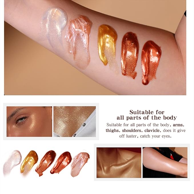 Shimmer Body Luminizer 5 Color Waterproof Smooth Face Body Glow Illuminator Non-sticky Liquid Body Highlight Illuminator for Face & Body & Leg (80 ML, 01 Pearl White)-VivaGrace Women