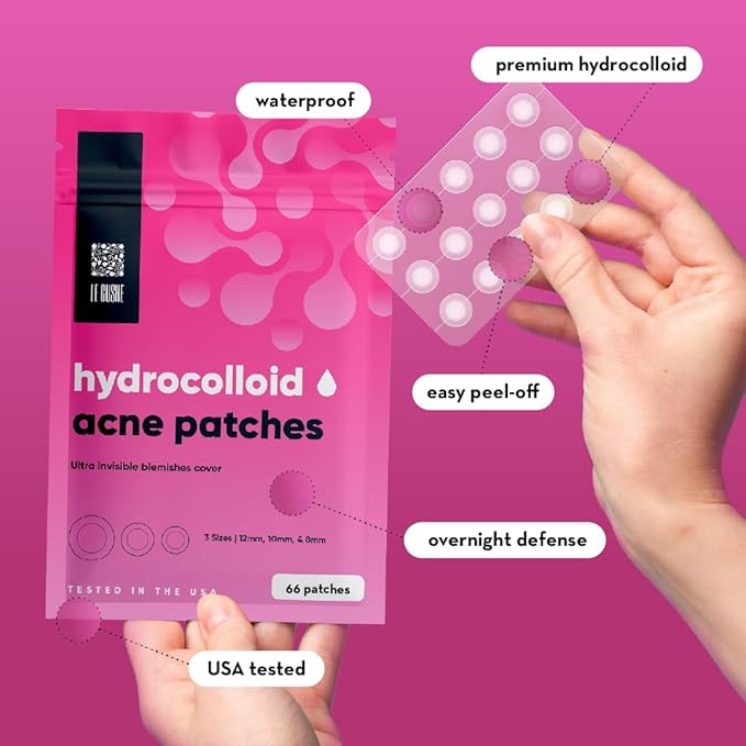 LE GUSHE Pimple Patches for Face (66 Dots) - Hydrocolloid Acne Patches for Face - Invisible Zit Stickers - Flatten Spots in 6-8 Hrs