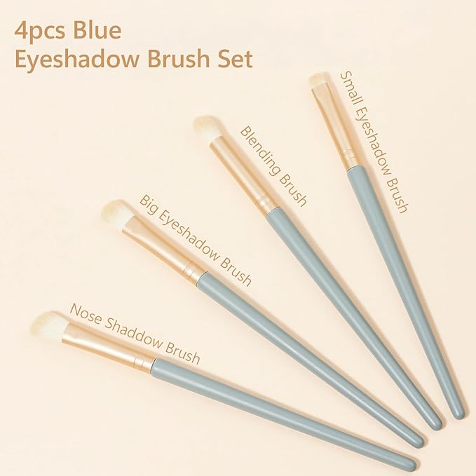 Eyeshadow Makeup Brushes Set with Case 4 PCS Soft Synthetic Hairs Eye Makeup Brushes for Blending Eyebrow Eyeliner Eyeshadow (Lightblue)-VivaGrace Women