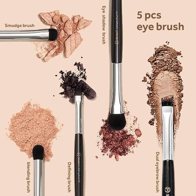 Eye Makeup Brush Set 5 Pcs | Small & Portable Eye Shadow Brushes | Korean Eye Makeup Brushes | Premium Synthetic Bristles for Professionals-VivaGrace Women