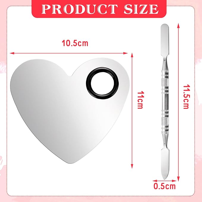 2 Pcs Stainless Makeup Mixing Palette,Tool for Mixing Foundation Nail-Art,Palette with A Stick,Storage Bag,Beauty Salon Color Cream Mixing Palette,Makeup Artist,Makeup Enthusiast (Heart Shaped)-VivaGrace Women