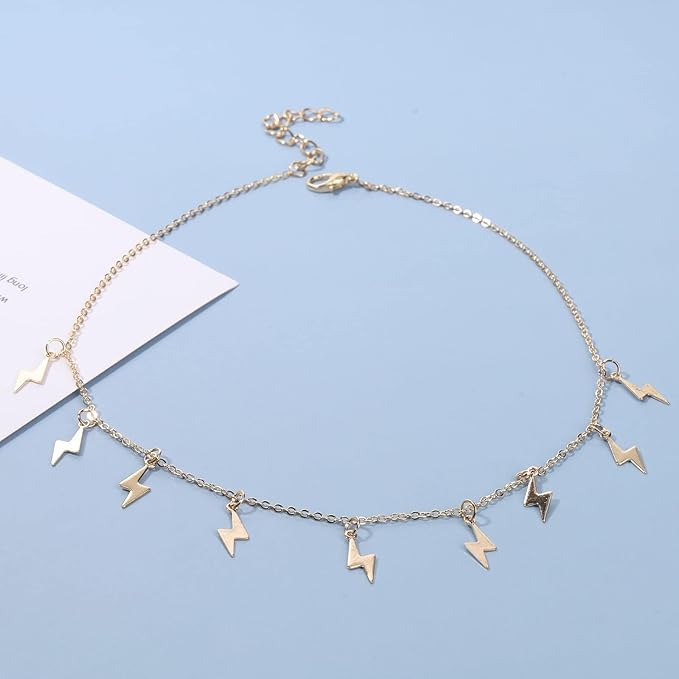 Boho Lighting Bolt Choker Necklace Gold Dangle Thunder Necklace Minimalist Collar Chain Necklace Weather Necklace Jewelry for Women and Girls-VivaGrace Women