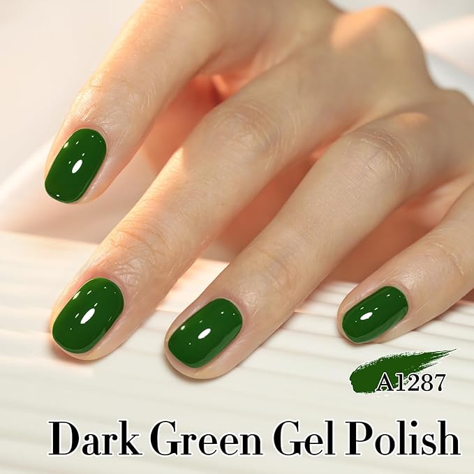 Double Rhythm 0.50 OZ Gel Polish Hema Free Same Color Same Bottle Golden Round Translucent Neutral Natural Milky 15 ML Jelly UV Polish Art DIY at Home (Dark Green-C1287)