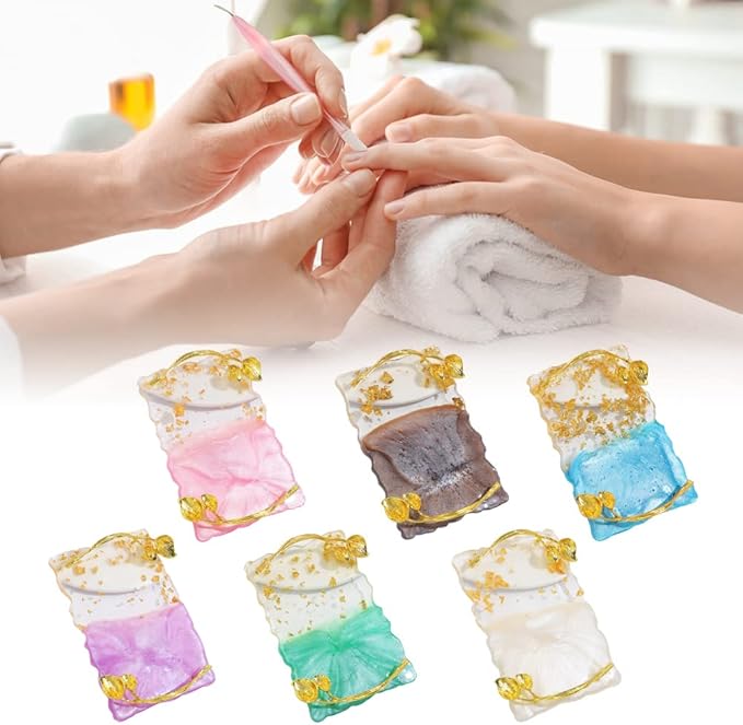 Resin Nail Art Palette, Nail Art Painting Palettes with Nail Palette Stirring Rod Gold Edge Nail Holder Nail Art Display Board Fashion Delicate Nail Tool Accessories, Type 6-VivaGrace Women