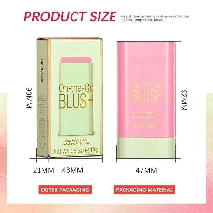 On-the-Go Makeup Blush Stick Tinted Moisture Stick, Shadow Lips Cheek Blusher Creamy Makeup Long Lasting Natural Nude Makeup for All Skin (pink)-VivaGrace Women