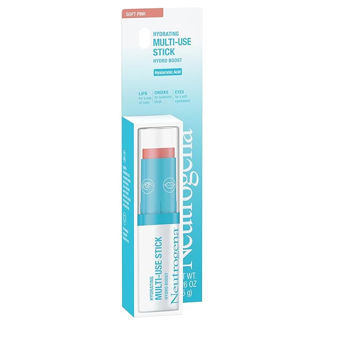Neutrogena Hydro Boost Hydrating Multi-Use Makeup Stick with Hyaluronic Acid, Gentle Multi-Use Colored Makeup Balm to Brighten Lips, Cheeks & Eyes, Non-Comedogenic, Soft Pink, 0.26 oz-VivaGrace Women