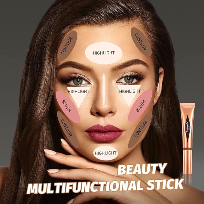 3 Pcs YU KUI LX Liquid Beauty Stick, Highlighter Makeup, Blush Stick, Liquid Highlighter, Contour StickMultifunctional Beauty Stick,Beauty Cream With Cushion Applicator (02#+04#+06#)-VivaGrace Women