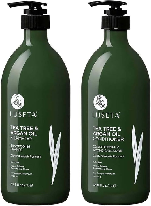 Luseta Tea Tree & Argan Oil Detangling Shampoo & Conditioner Set, 2 x 33.8 Oz-VivaGrace Women