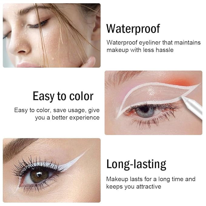 evpct Metallic White Gel Eyeliner Pencil for Women Waterline Waterproof Smudge Proof Eye Makeup Liners, White Mascara Eye Liner Gel Liner Eyeliner with Sharpener delineador de ojos contra el agua 22
