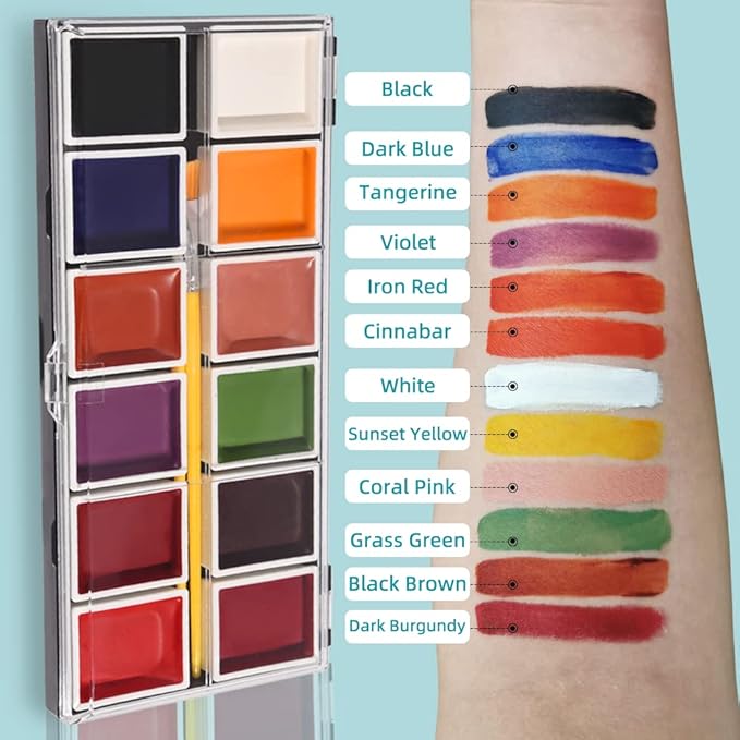 12 Colors Alcohol Activated Makeup Palette Set with Mimic Wound Sponge Makeup Egg for SFX Makeup Halloween Makeup-VivaGrace Women