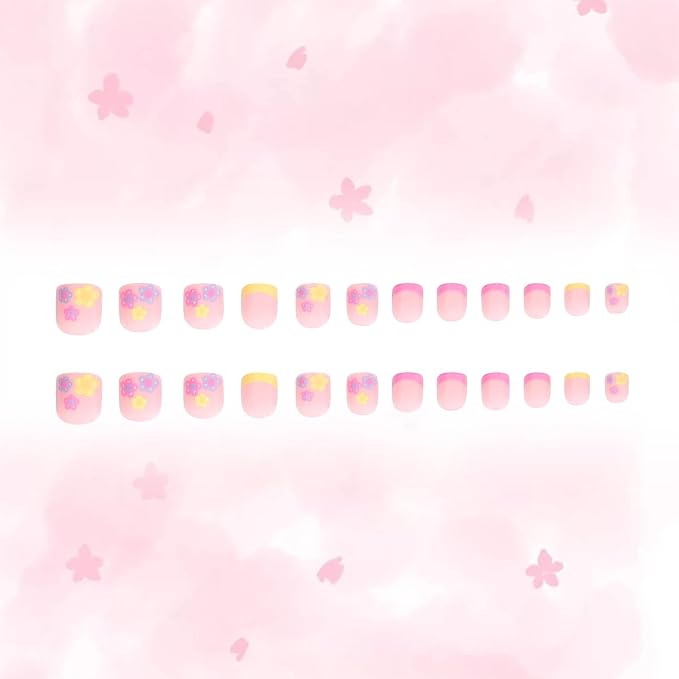 Kids Press on Nails Children Fake Nails 72PCS Artificial Nail Tips Adhesive Full Cover Short False Fingernails for Girls Kids Nail Decoration (Butterfly Flower Star)