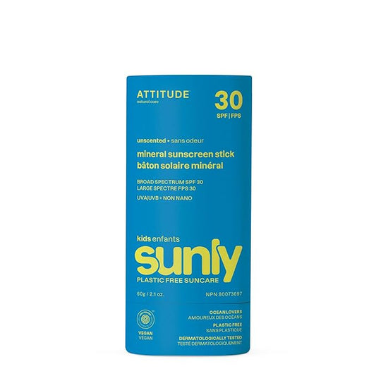 ATTITUDE Mineral Sunscreen Stick for Kids, SPF 30, EWG Verified, Plastic-Free, Broad Spectrum UVA/UVB Protection with Zinc Oxide, Dermatologically Tested, Vegan, Unscented, 2.1 Ounces-VivaGrace Women