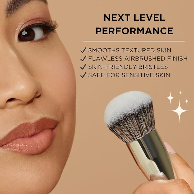 HALEYS Kabuki Makeup Brush + GWP Skin Tint Mini, VEGAN+CRUELTY-FREE, Sustainable Wood, Vegan Bristles for Airbrushed Finish, For Creams, Liquids, Powder, Streak-free, Perfect Blending, Buffs, Blurs-VivaGrace Women