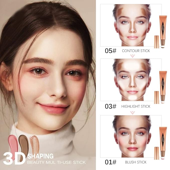 MEICOLY Liquid Contour Beauty Wand,Cream Contour Stick with Cushion Applicator,Liquid Bronzer Stick for Women and Girl,Blendable Long Lasting Smoothly Silky Contour Makeup,Cruelty-free,Medium to Dark-VivaGrace Women