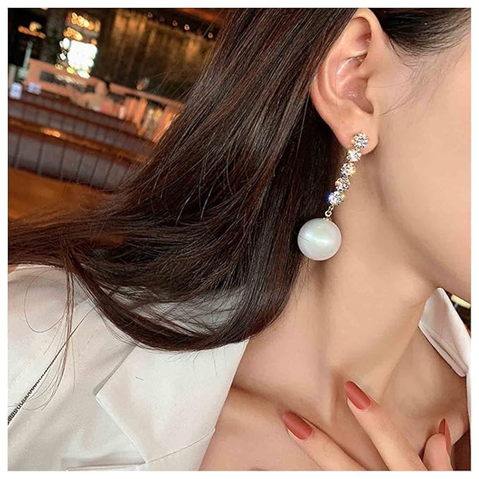 Vintage Pearl Drop Earring Gold Rhinestone Diamond Stud Earrings Cubic Crystal Earrings Wedding Pearl Earrings Jewelry for Women and Girls-VivaGrace Women