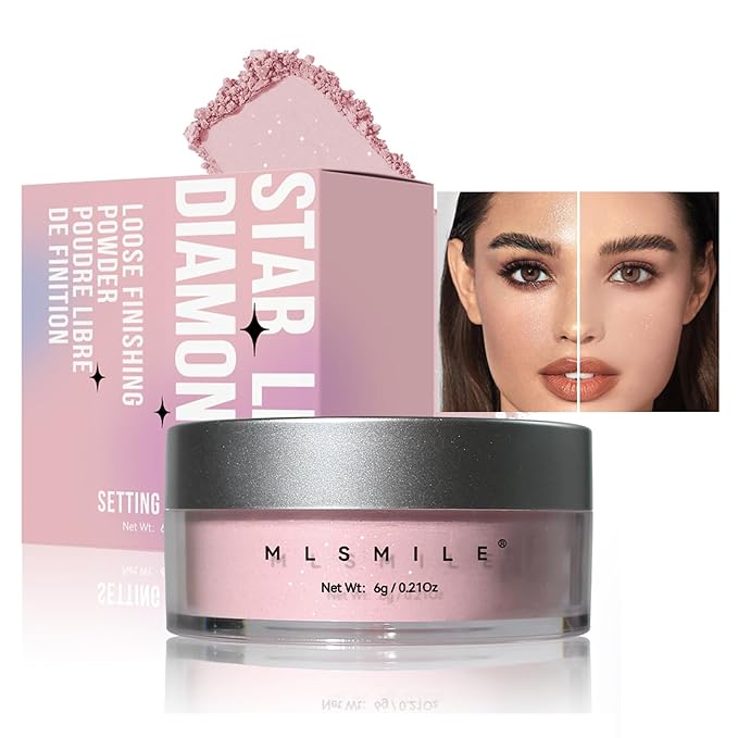 AKARY Pink Translucent Setting Powder, Shimmer Finishing Powder Oil Control for Long Lasting Makeup, Lightweight Loose Powder Waterproof Makes Skin Downy, Blurring Powder for All Skin Tones, 02-VivaGrace Women