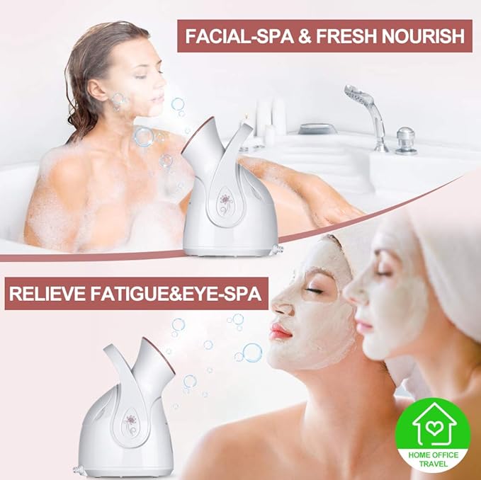 Facial Steamer, Amconsure Nano Ionic Face Steamer for Home, 100ML Warm Mist Humidifier for Women Moisturizing, Unclogs Pores-Bonus Stainless Steel Skin Kit and 2 Face Scrubbers-VivaGrace Women